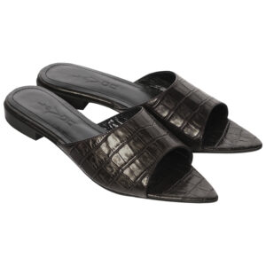 Embossed Croco Black Flat Mule